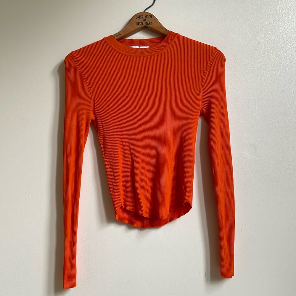 Bright Orange Long Sleeved Ribbed Zara Top